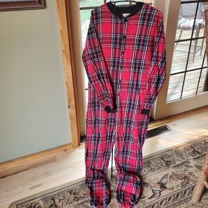 Big Feet Drop Seat Onesie Red Plaid Flannel Footed Sz XL Pajamas